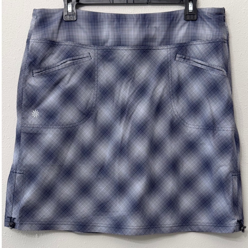 Athleta Plaid Active Skort Women's Navy Blue White Sz 14 Golf Tennis Pickleball‎